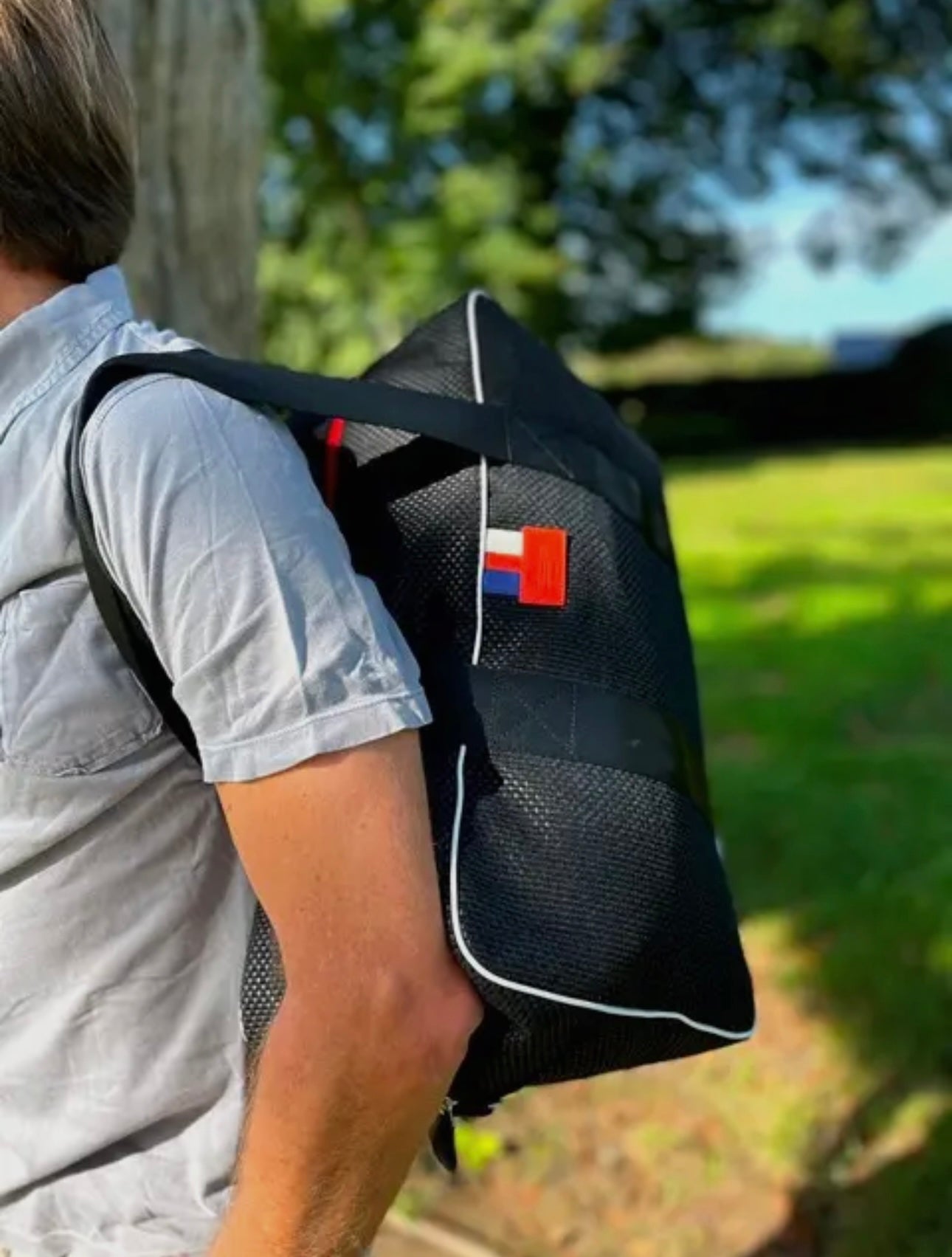 E2R Paris - black weekend bag in up-cycled car fabric and leather