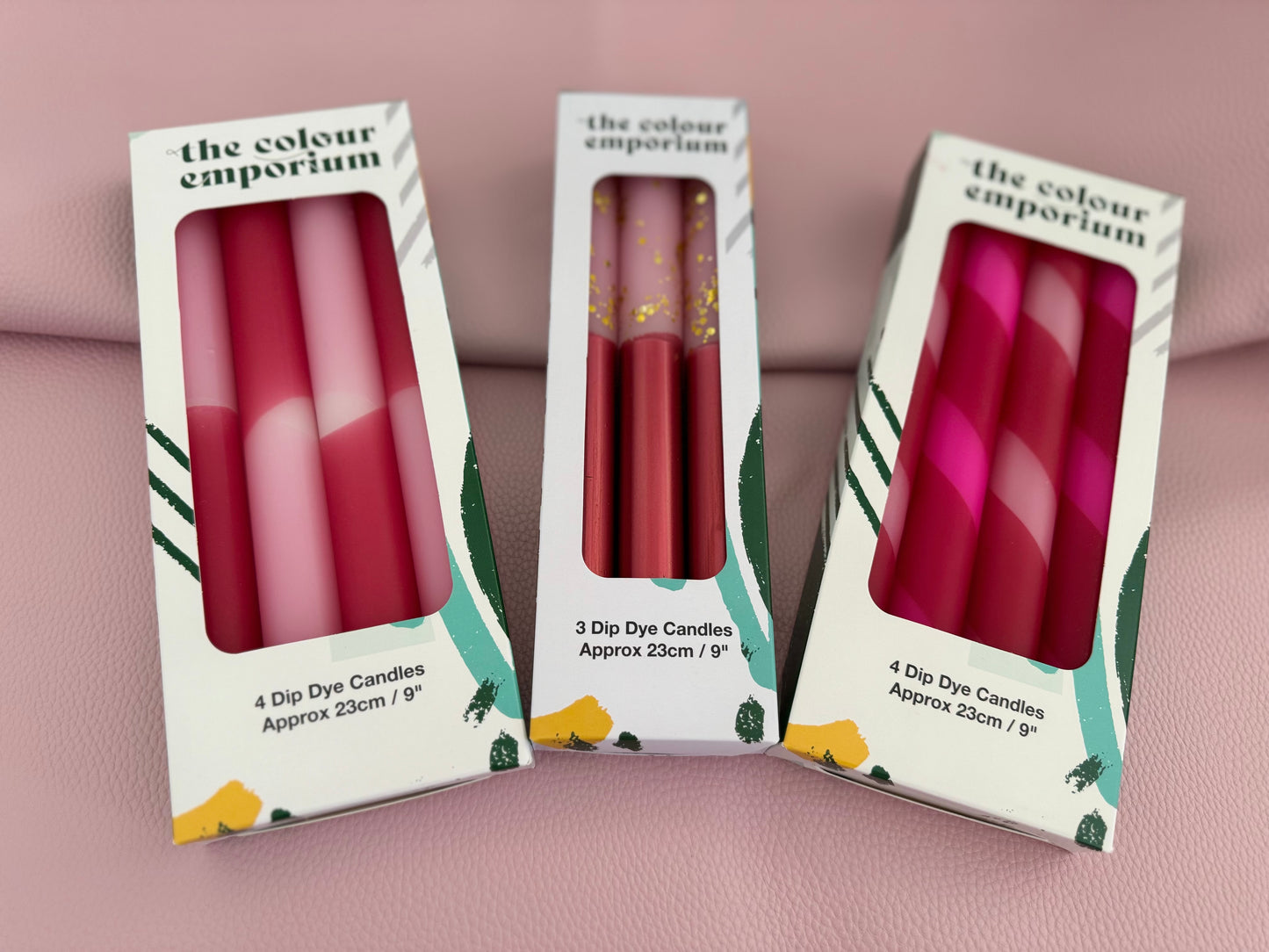 Pink stripe dip-dye dinner candles (set of 4)