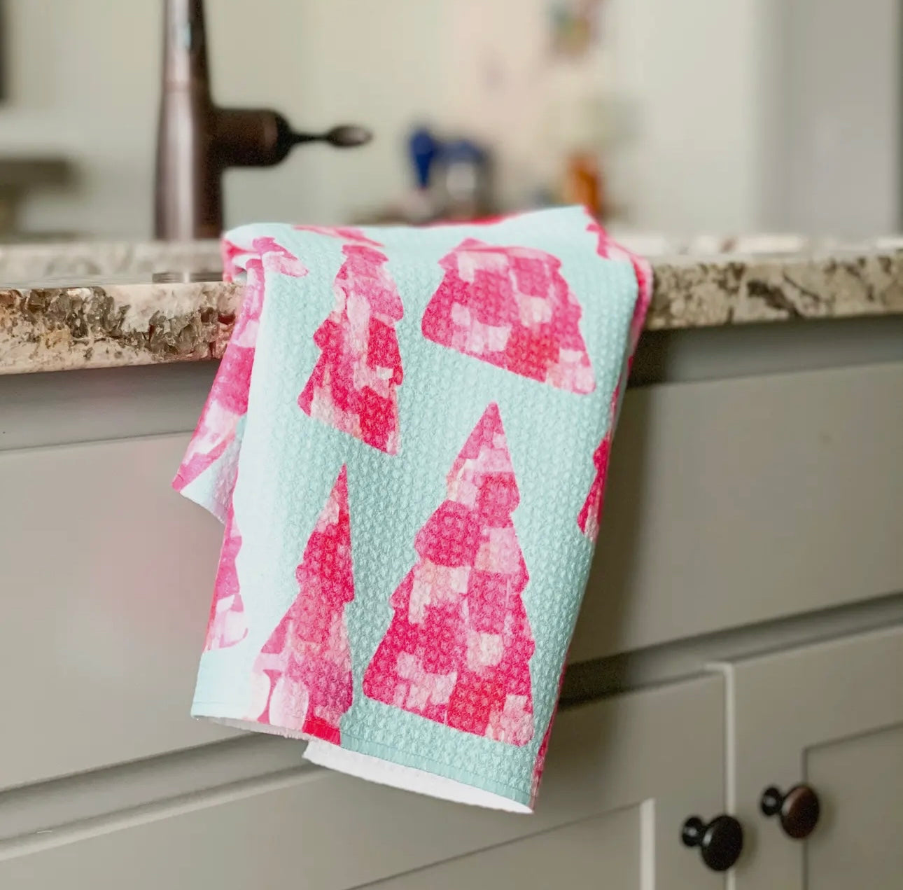 Pink tree tea-towel