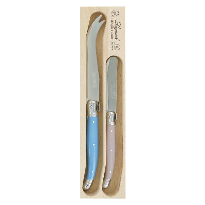 Andre Verdier two piece cheese knife set - cornflower blue/pink