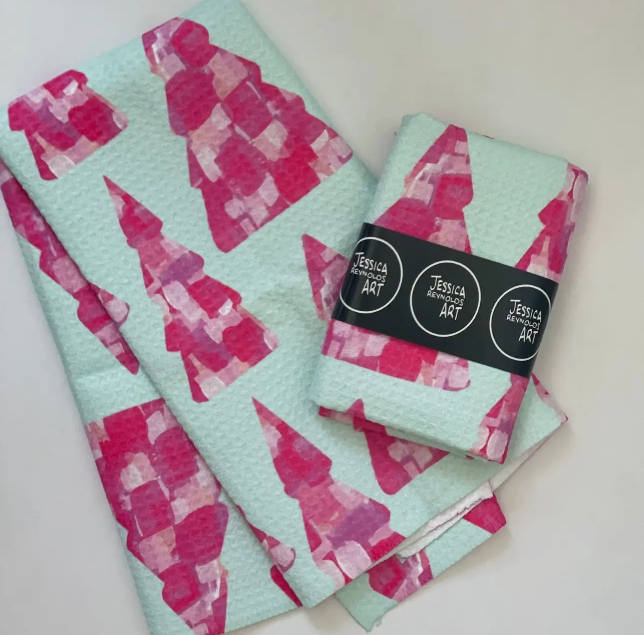 Pink tree tea-towel