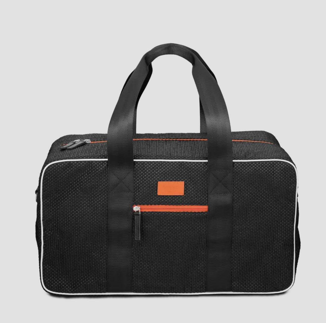 E2R Paris - black weekend bag in up-cycled car fabric and leather