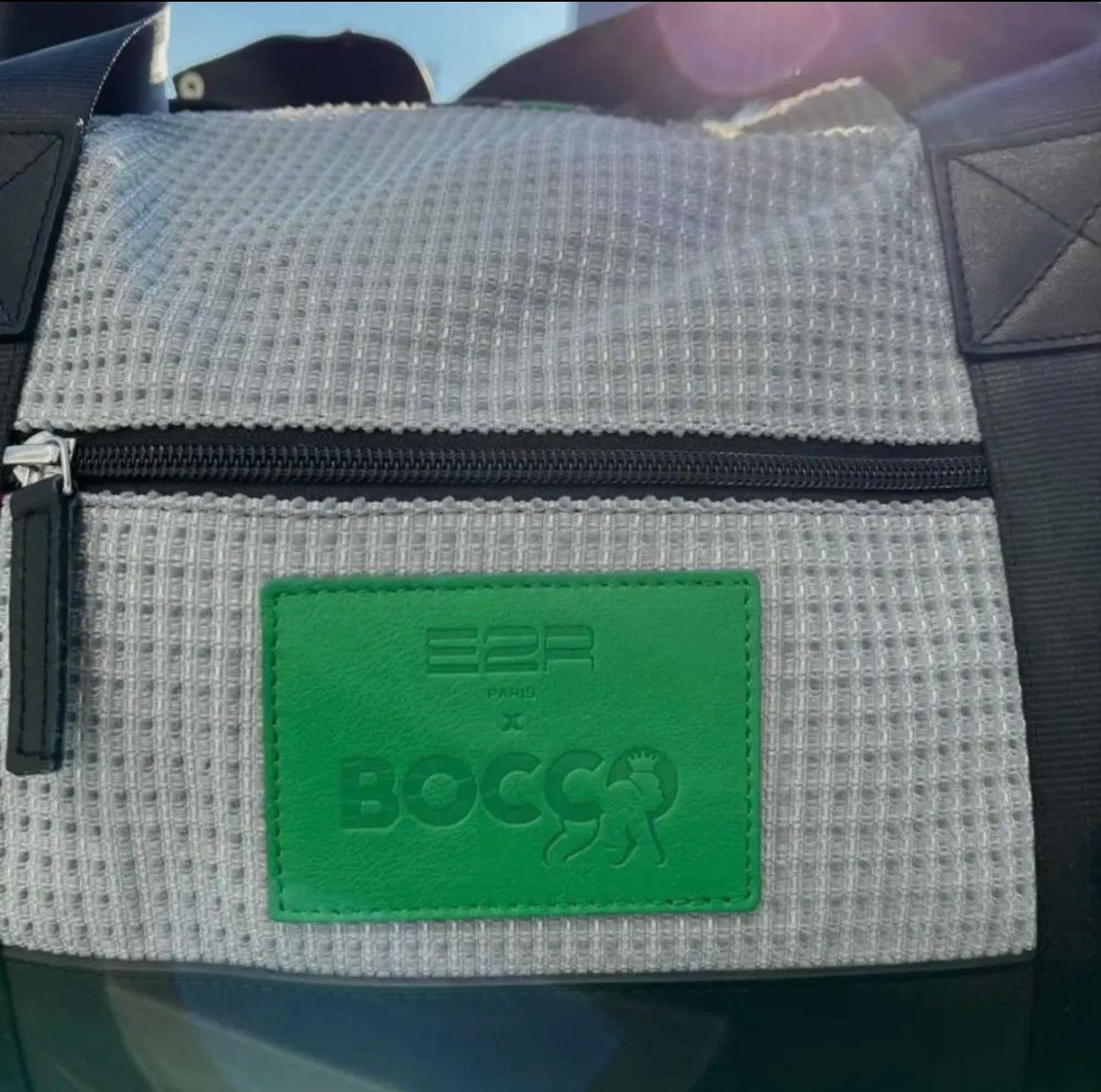 E2R Paris - limited edition travelling bag in up-cycled car fabric and leather