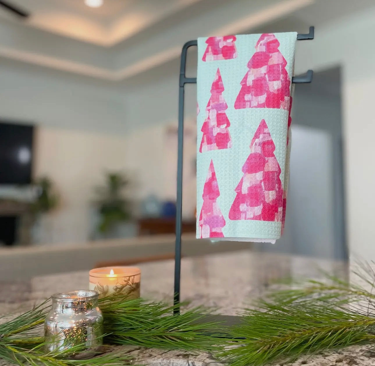 Pink tree tea-towel