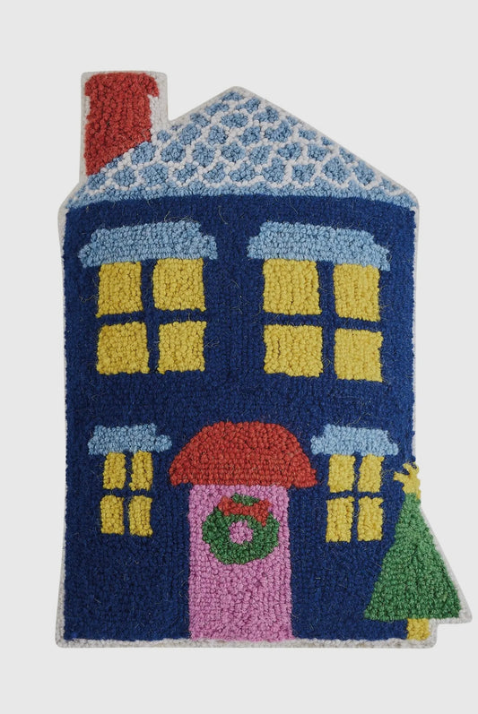 Blue Christmas house hook pillow