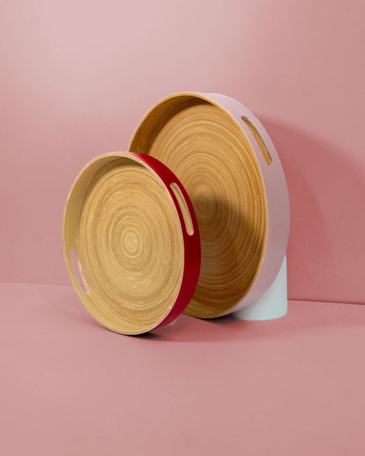 Biodegradable bamboo trays - cherry & blush