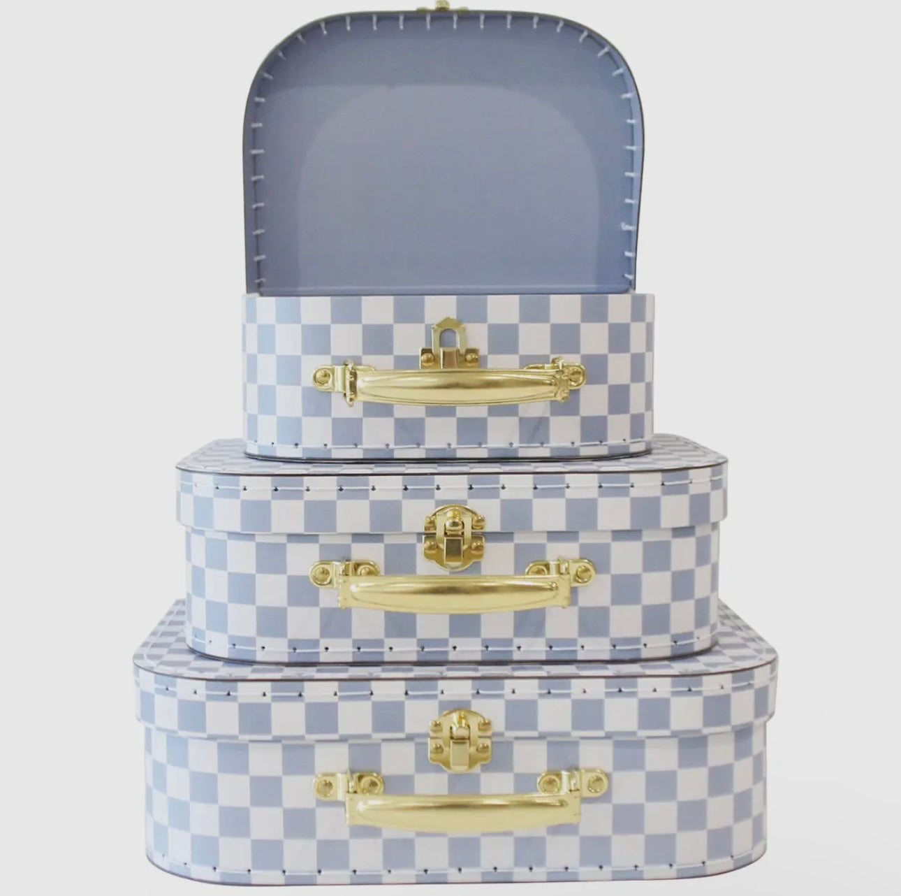 Blue check kids carry case set