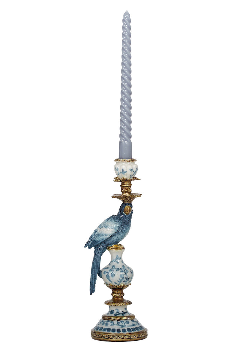 Blue parrot candleholder