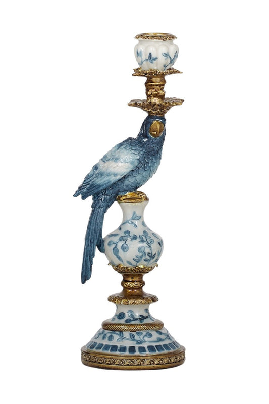 Blue parrot candleholder