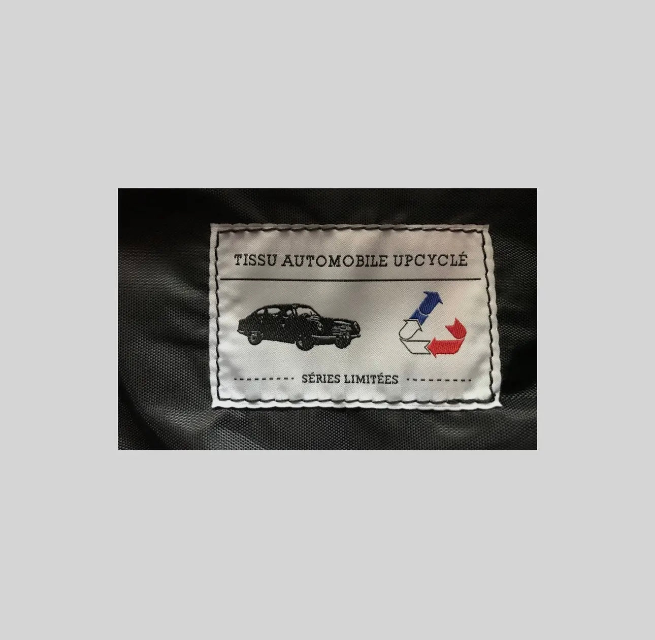 E2R Paris - black toiletry bag in up-cycled car fabric and leather