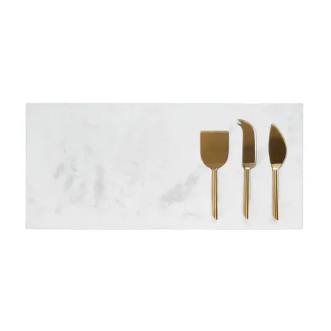 Marble cheese board & brass knife set - medium