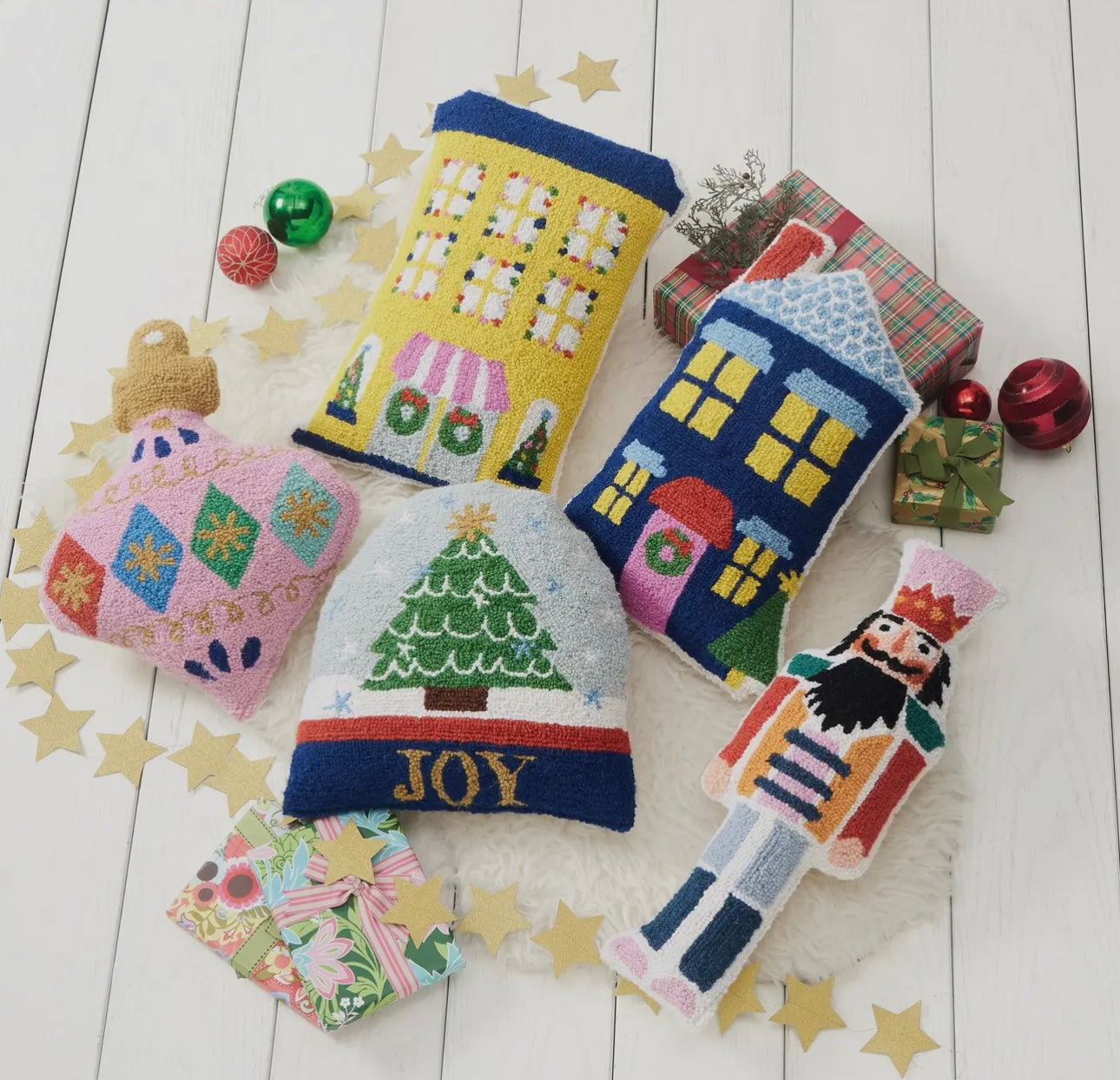 Blue Christmas house hook pillow