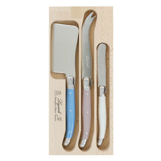 Andre Verdier three piece cheese knife set - cornflower blue/pink/ivory