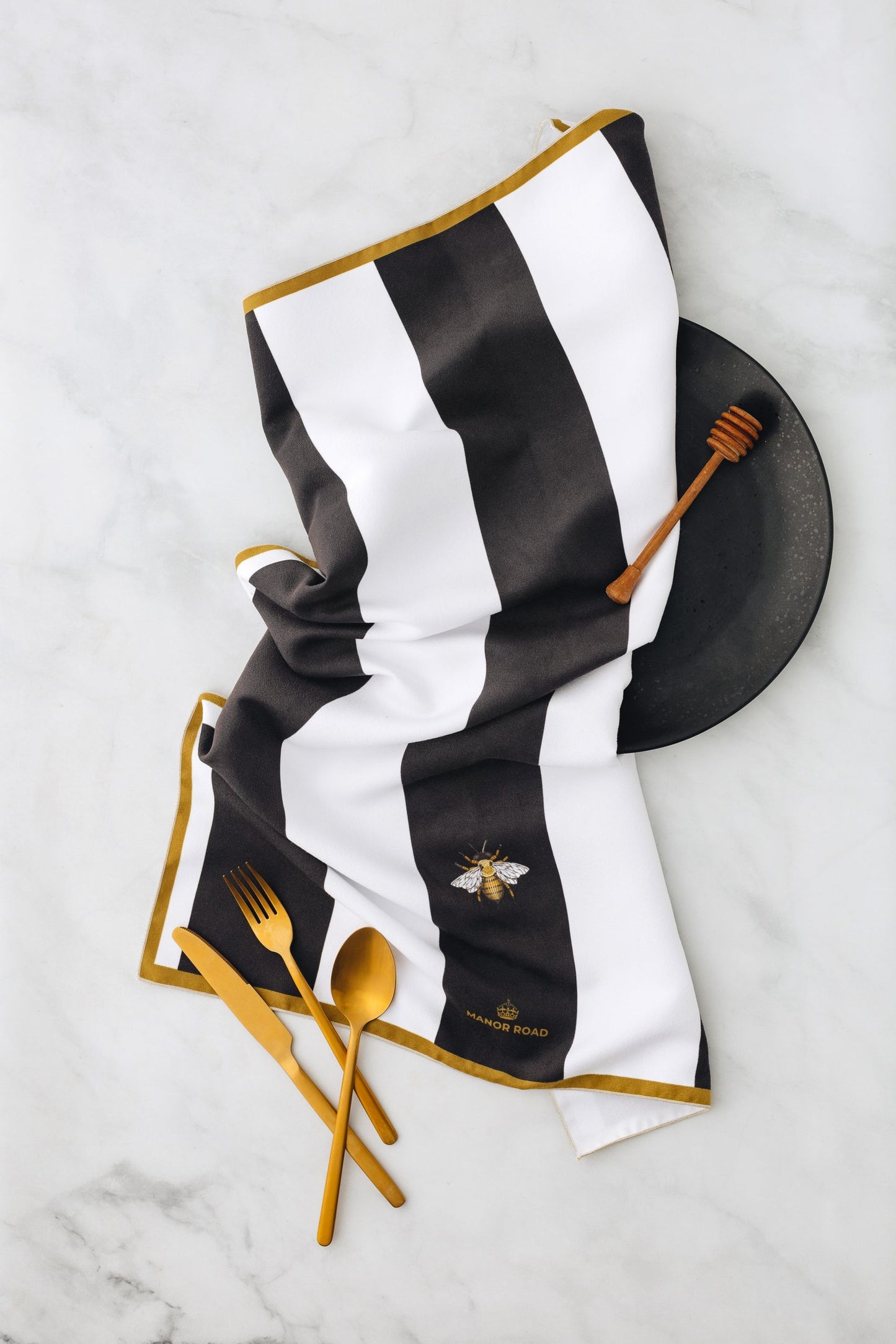 Striped bee microfibre tea towel