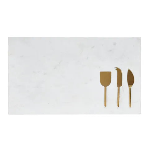 Marble cheese board & brass knife set - large
