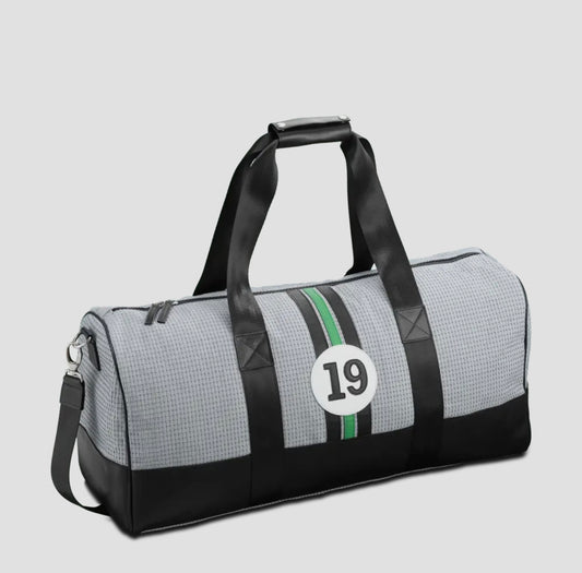 E2R Paris - limited edition travelling bag in up-cycled car fabric and leather